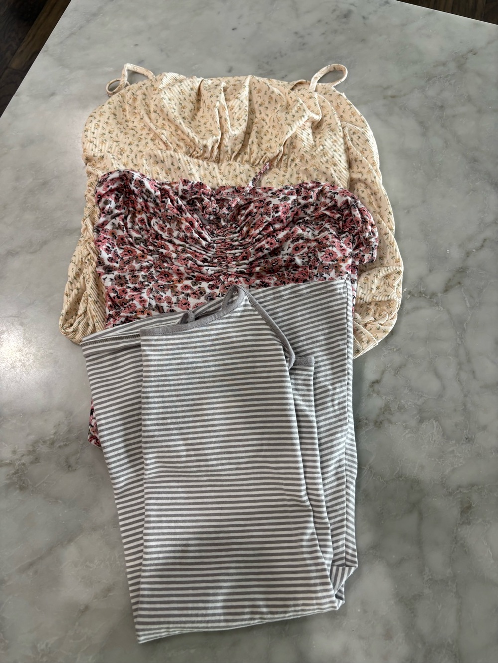 Amazon Women's Midi Dress Trio — Cream Floral, Pink Floral, Gray Striped